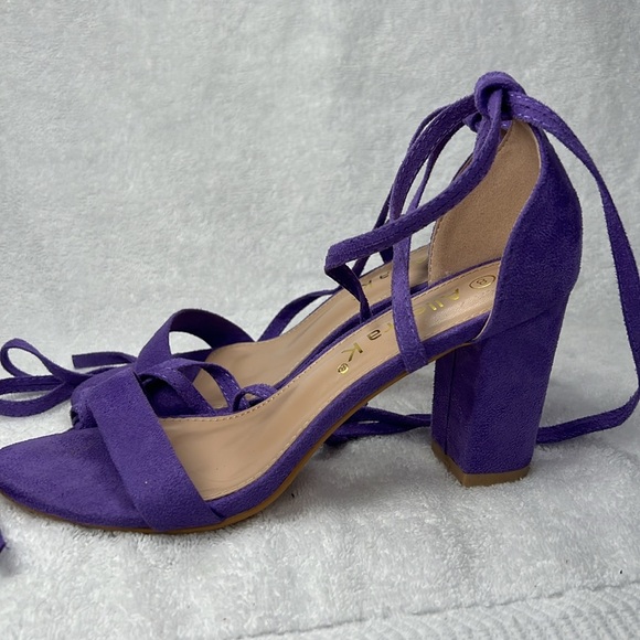 Allegra K Purple Heels with Ankle Wrap straps